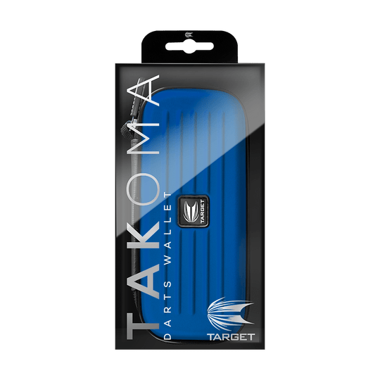 125822_Target_Takoma_Dartwallet_Blau_3 Das Bild zeigt das Produkt "Target Takoma Dartwallet" in einer Verpackung. Das Dartwallet ist blau und speziell für das Aufbewahren von Darts und Zubehör gemacht.