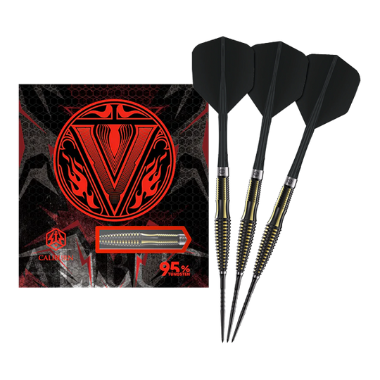 Ocelové šipky Caliburn V-Series V1 Hier ist das Produkt Caliburn V-Series V1 Steeldarts zu sehen. Sie bieten eine zuverlässige Leistung beim Dartspiel.