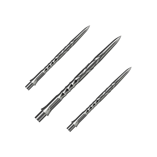 Das Bild zeigt Steeldartspitzen des Caliburn Evo Systems in Silber, 36mm. Die Spitzen sind für Steeldarts geeignet.