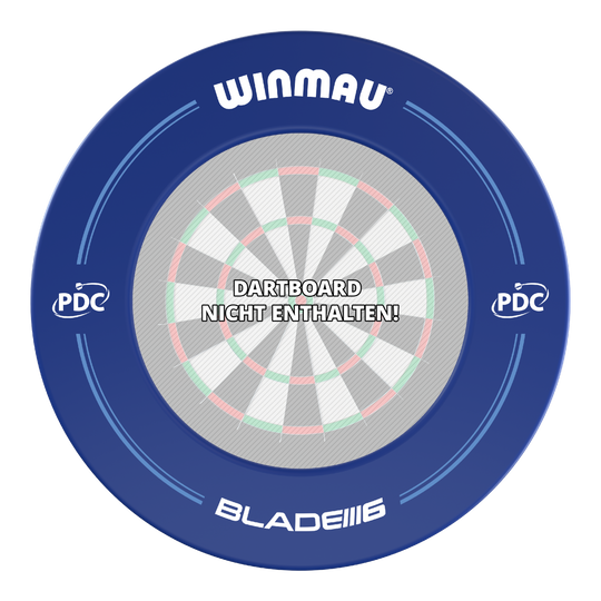 Kryt terče Winmau PDC - modrý Das Bild zeigt einen blauen Winmau PDC Dartboard Surround. In der Mitte steht der Hinweis "Dartboard nicht enthalten!".