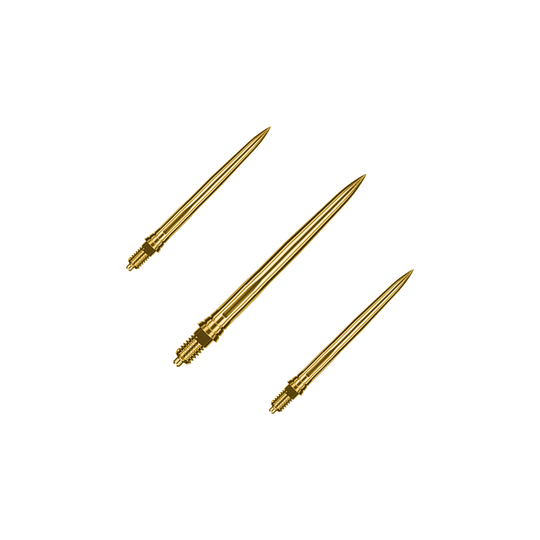 Špičky šipek Caliburn EZ-EVO - Hladké - Zlaté Dieses Bild zeigt ein Set goldener Dartspitzen mit glatter Oberfläche, vermutlich 28mm lang. Die Spitzen sind von der Marke Caliburn EZ-EVO.