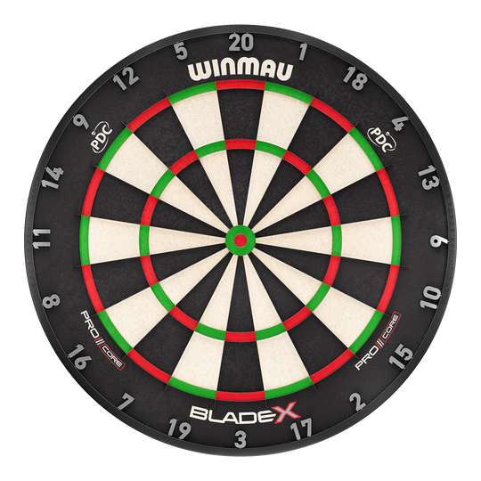 Ocelový terč Winmau Blade X ProCore Das Bild zeigt das Produkt Winmau Blade X ProCore Steeldartboard. Es handelt sich um eine hochwertige Steeldartscheibe für professionelle Dartspieler.