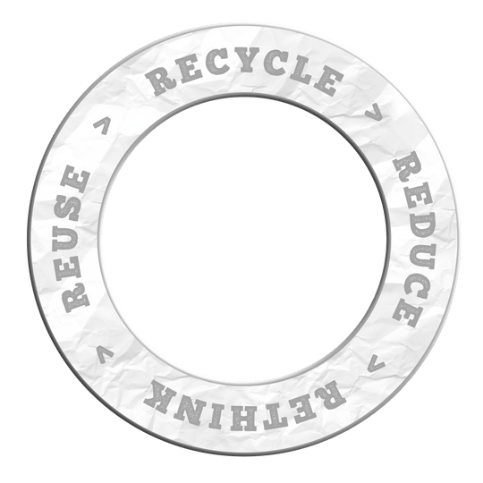McDart Recyklace Snížení Přehodnocení Znovupoužití Obložení terče Ein graues Produkt mit dem Motto 'Recycle, Reuse, Reduce, Rethink' ist abgebildet. Das Bild basiert auf dem Dateinamen DBS-RRRR5_Surround_Recyle_Reuse_Reduce_Rethink_Grau_2.