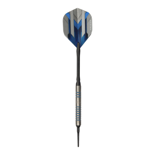 Měkké šipky McDart 85 Tungsten V1 - 17g Dies ist ein McDart 85er Tungsten V1 Softdart mit einem Gewicht von 17g. Der Dart hat blaue und silberne Akzente und eine schwarze Spitze.