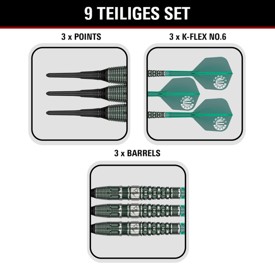 Hier sehen Sie den Target Japan Prime Series PW GEN 3 Softdart mit 19g Gewicht. Das Foto hebt die Gestaltung dieses Produkts hervor.