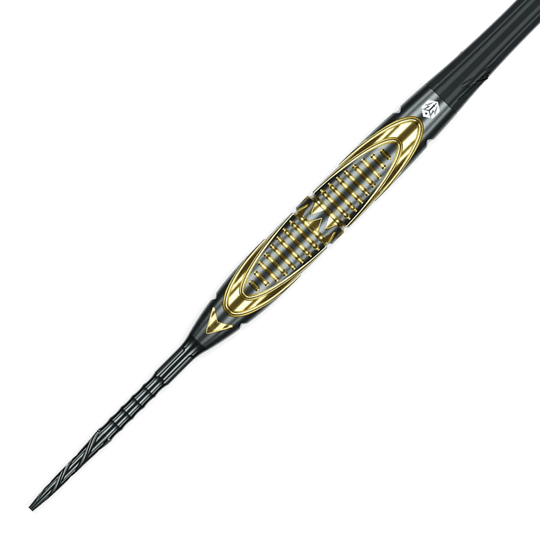Ocelové šipky Caliburn Halo H2 - 22,5 g Das Bild zeigt die Caliburn Halo H2 Steeldarts mit einem Gewicht von 22,5g. Die Darts sind detailliert abgebildet.