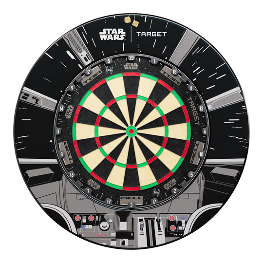 Sada prostorového obložení terče Target Star Wars Millennium Falcon TOR Dieses Bild zeigt das Target Star Wars Millennium Falcon Surround Board Bundle. Es handelt sich um ein spezielles Bundle für Dartliebhaber und Star Wars Fans.
