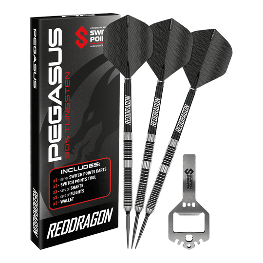 Ocelové šipky Red Dragon Pegasus Switch Point Abgebildet sind Red Dragon Pegasus Switch Point Steeldarts. Diese Darts sind robust und für verschiedene Spielniveaus geeignet.