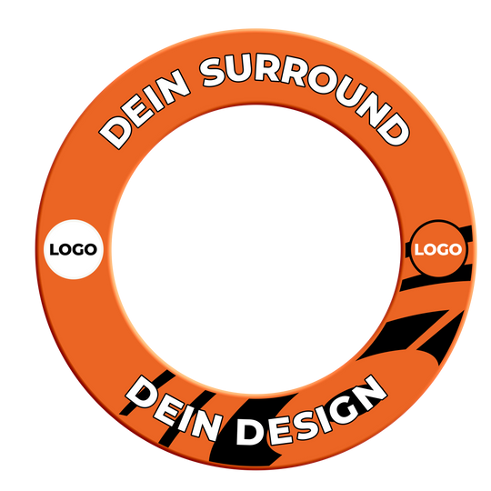 Obložení terče s vaším designem Das Bild zeigt ein Dartboard Surround in Neonorange. Es trägt den Dateinamen 'MSF-NeonOrange_Dartboard_Surround_Wunschdruck_NeonOrange_2'.
