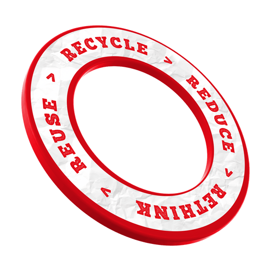 McDart Recyklace Snížení Přehodnocení Znovupoužití Obložení terče Dieses Bild zeigt das Produkt mit dem Dateinamen DBS-RRRR2_Surround_Recyle_Reuse_Reduce_Rethink_Rot_3. Es handelt sich vermutlich um ein Objekt in roter Farbe mit Umweltschutz-Symbolik.