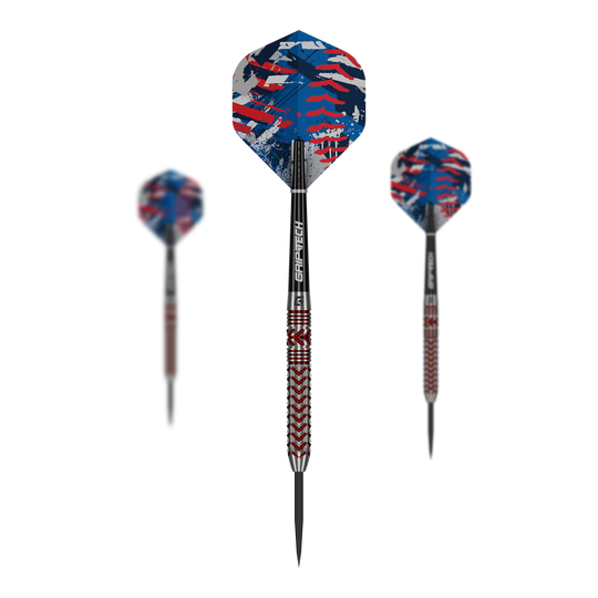 Šipky GOAT Curveball ocelové Das Bild zeigt die GOAT Curveball Steeldarts. Drei Steeldarts sind nebeneinander dargestellt.