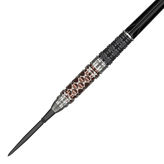 Ocelové šipky Target Japan Charis GEN6 Swiss Point - 23g Abgebildet sind die Target Japan Charis GEN6 Swiss Point Steeldarts - 23g. Die spezielle Form und die Details der Darts sind gut zu erkennen.