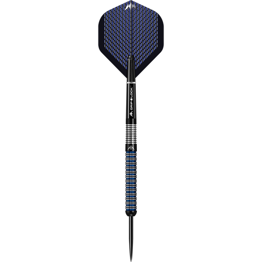 Ocelové šipky Mission Nightfall Model 1 Das Bild zeigt einen Mission Nightfall Model 1 Steeldart. Der Dart hat ein modernes Design mit schwarzen und blauen Akzenten.