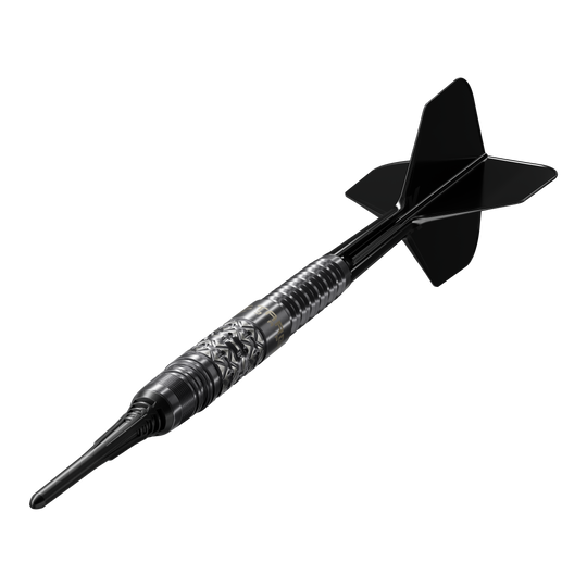 Das Bild zeigt die Target Black Marque Creed Softdarts mit einem Gewicht von 21,5g. Diese Softdarts sind stilvoll und ideal für Dartspieler.