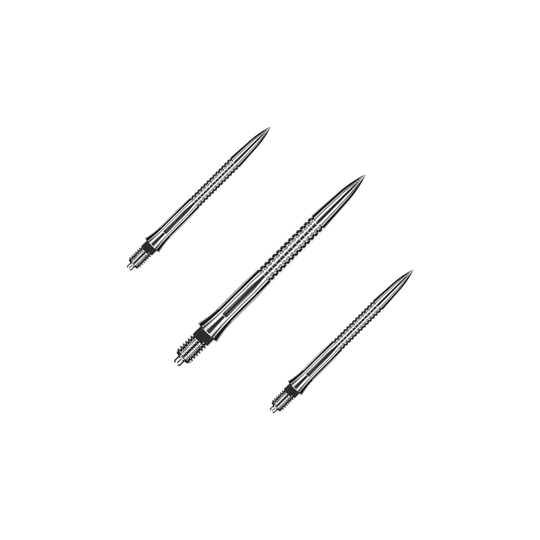 Špičky šipek Caliburn EZ-EVO - drážkované - stříbrné Dargestellt ist ein Set von gerillten, silbernen Dartspitzen mit einer Länge von 28 mm. Das Set eignet sich besonders für Dartspieler, die Wert auf Präzision legen.