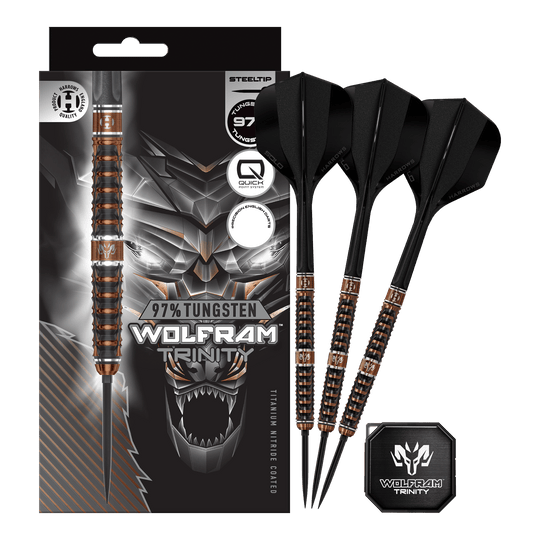 Harrows Tungsten Trinity Quick Point ocelové šipky Hier sieht man die Harrows Wolfram Trinity Quick Point Steeldarts in voller Ansicht. Die Steeldarts zeichnen sich durch innovative Technik aus.