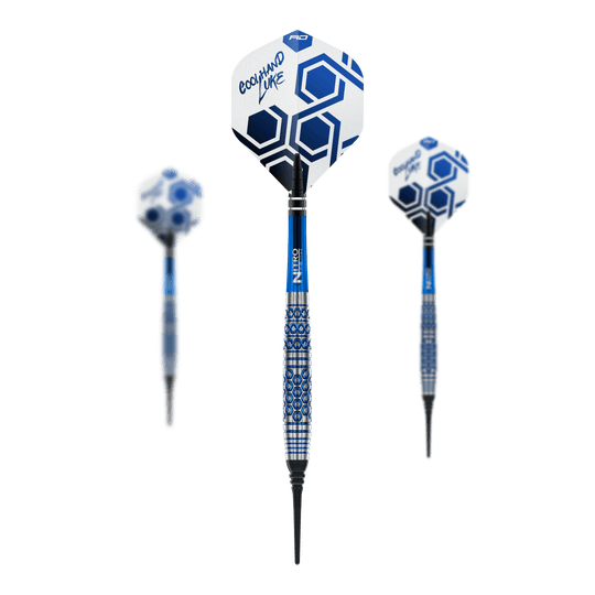 Red Dragon Luke Humphries TX5 Softdarts - 20g, abgebildet als Set. Die Darts sind ideal für Softdart-Spieler.