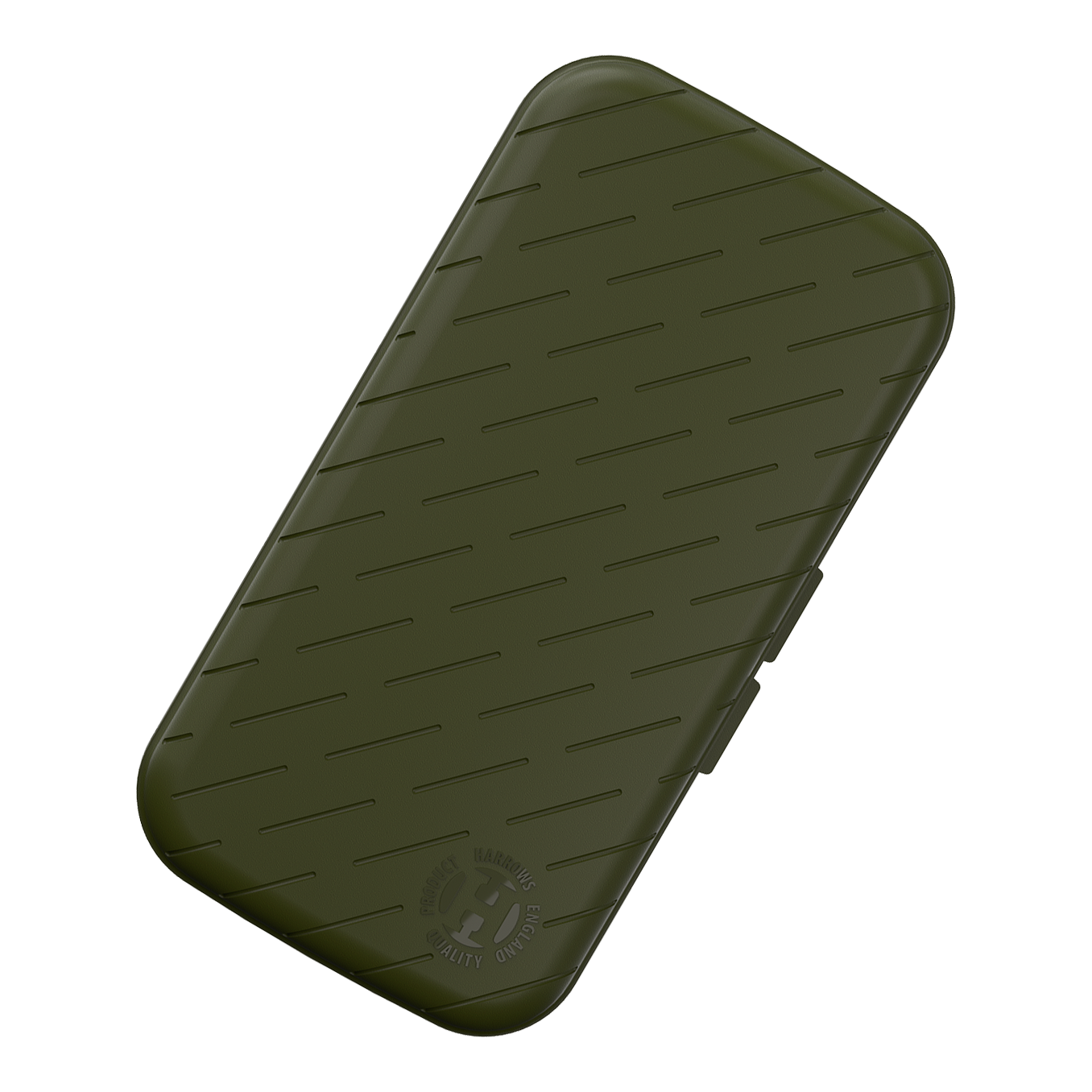 Pouzdro na šipky Harrows Slimcase Eine Darttasche mit unifarbener Textur wird auf weißem Hintergrund präsentiert. Die Tasche hat eine längliche Form.